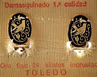 Antique Damasquino Earrings From Toledo Fine Gold 24K Inlaid