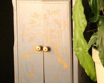 Wood Doll Wardrobe, Blue & Gold Oriental-look