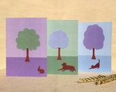 Animals At Rest: set of 3 original design acrylic paintings printed on blank greeting cards. Envelopes included.