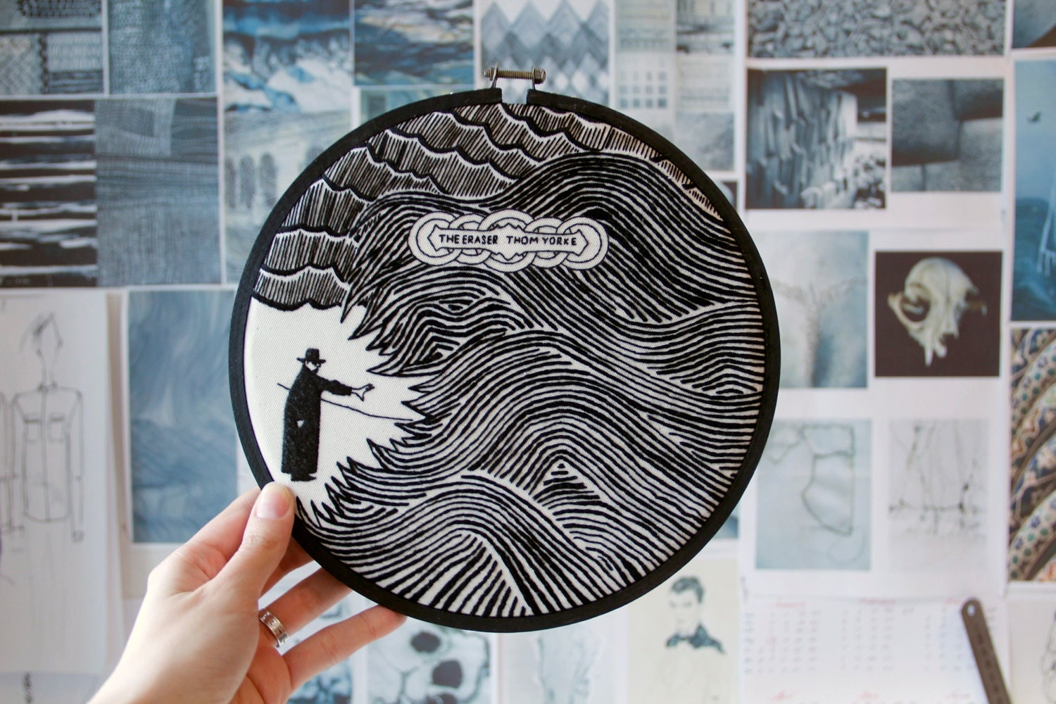 Hand embroidery Thom Yorke Eraser//album cover//93