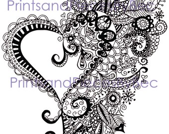 Zentangle Heart Colouring Printable