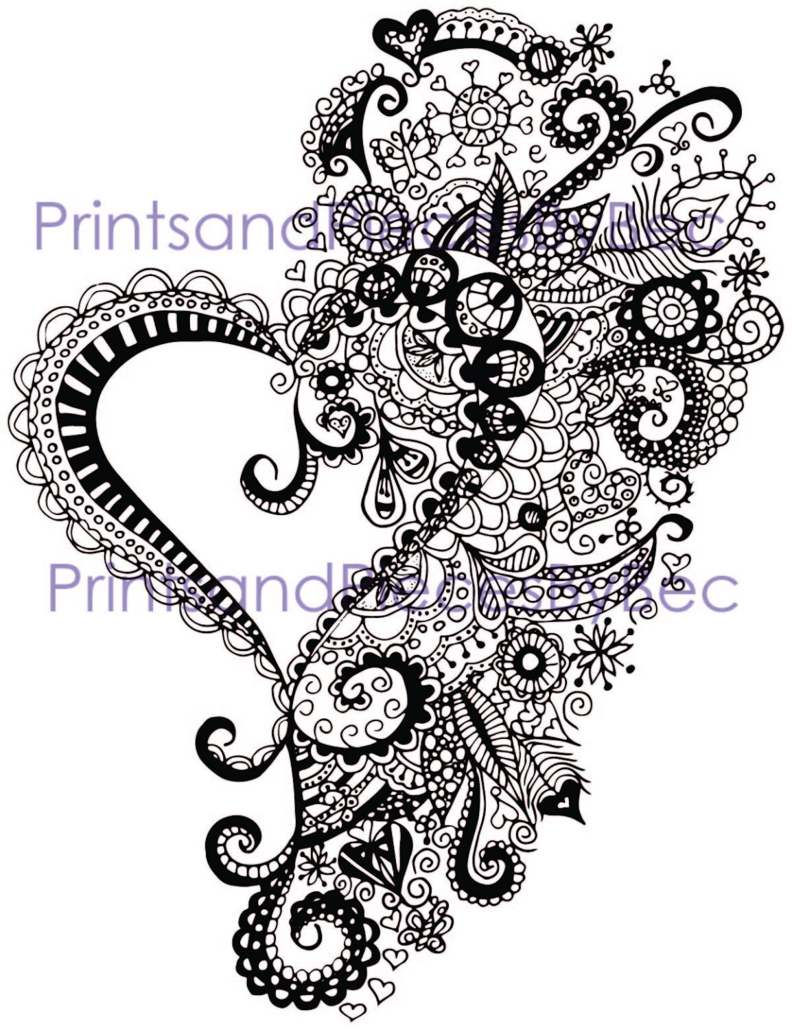 Zentangle Heart Colouring Printable