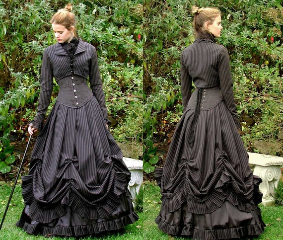 Pinstripe Villetta Skirt (includes hoop and petticoat) by LadyLoxleyDesigns steampunk buy now online
