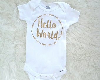 Hello world onesie/hello world bodysuit/crawler/hello world baby/arrow monogram