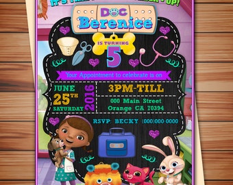 Doc McStuffins pet vet party invitation, Doc McStuffins party digital chalkboard invitation, Doc McStuffins invitation, Thank you card free!