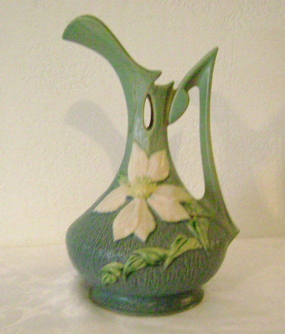 Roseville Pottery Clematis Blue Ewer 17-10