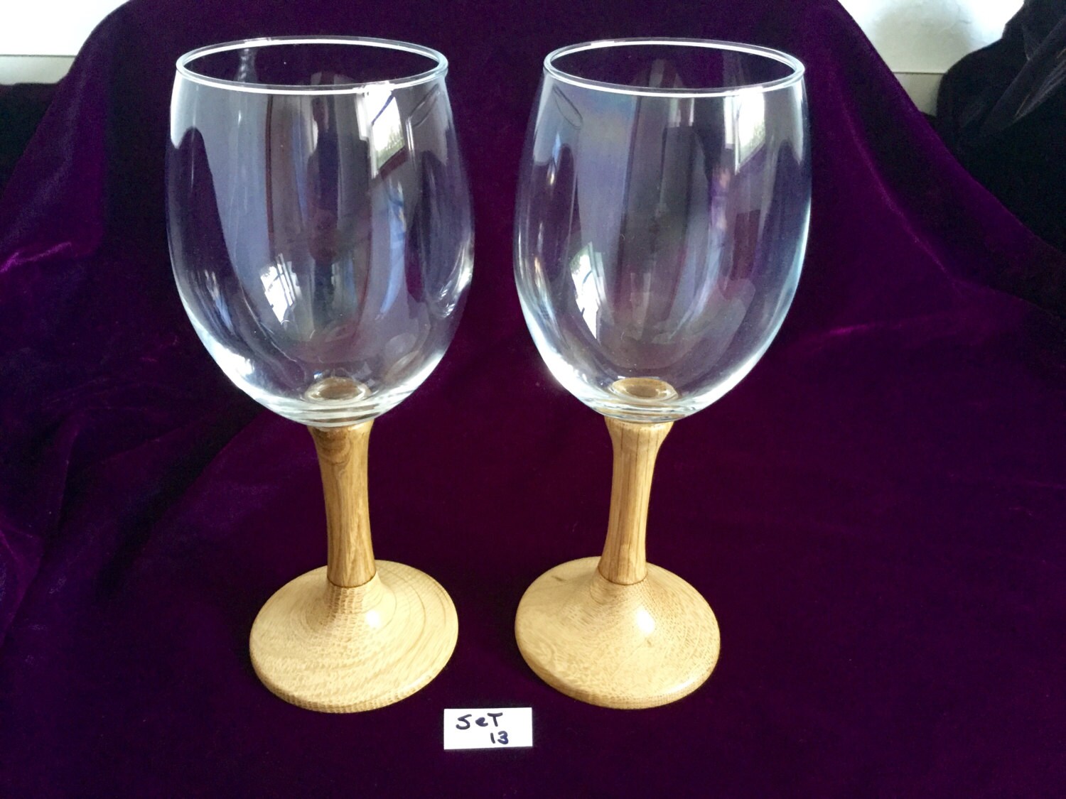 Wine glasses with Handturned white oak wooden stems