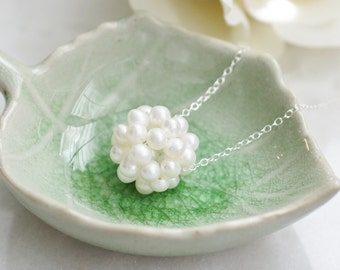 pearl necklace, cluster pearl necklace, pearl ball necklace, fresh water pearl necklace, bridal jewelry, prom jewelry