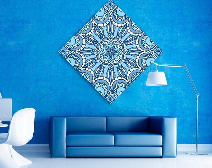 Blue mandala designs ornament wall art canvas / mandala print canvas/ Yoga wall decal art / Wall Decal Mandala / Reverse Mandala