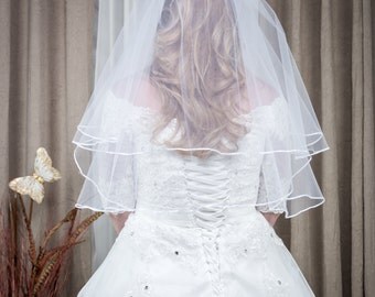 2 Tier Wedding Veil Elbow Length Satin Edge with Comb, White or Ivory (SB-3)