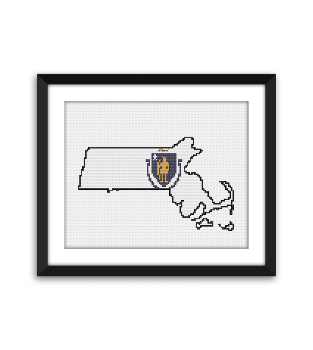 PDF Massachusetts State Flag Outline Cross Stitch Pattern