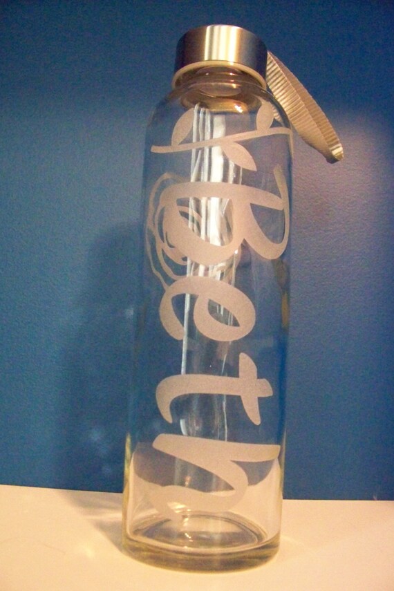 Download Personalized Etched Glass Water Bottle with Name and Image