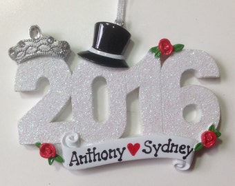 50% off Personalized 2016 Wedding Christmas Ornament - 1st Anniversary,Newlywed Couple- Wedding Favor Gift