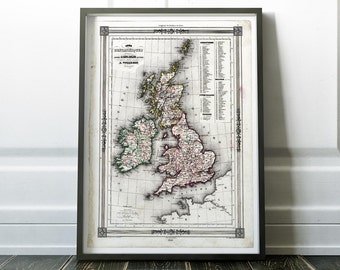 Antique Map Print, UK Map Print, Vintage Map Print, Map of UK Print, Map Art, Map Print, Vintage Map, Map Poster, Wall Art Prints, Maps