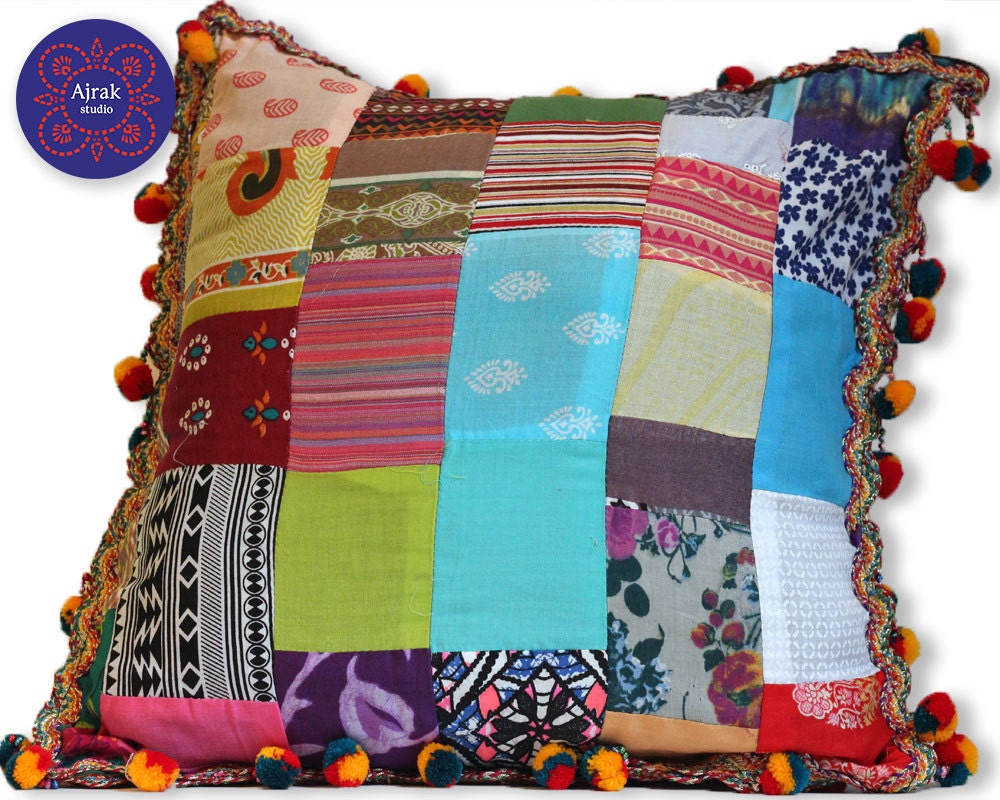 Throw Pillows Patchwork Boho Cushion Decorative by AjrakStudio