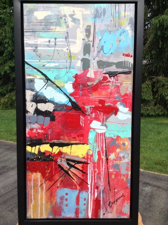 Frame inclued Abstract paint vertical wall art Canvas by IKOUart