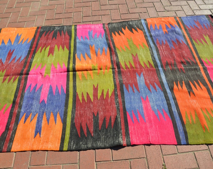 Multi colored rug, Vintage kilim rug, Antique kilim rug, Boho rug, Bohemian rug, Bohemian furniture, Floor rug, Flatwoven rug, Kelim rug