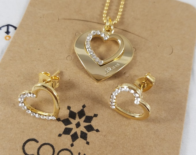 14kgp Necklace and Earrings set with Heart Pendant