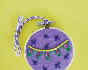 Hello - Hand Embroidered 8cm Hoop - Wall Art - Bunting Greetings