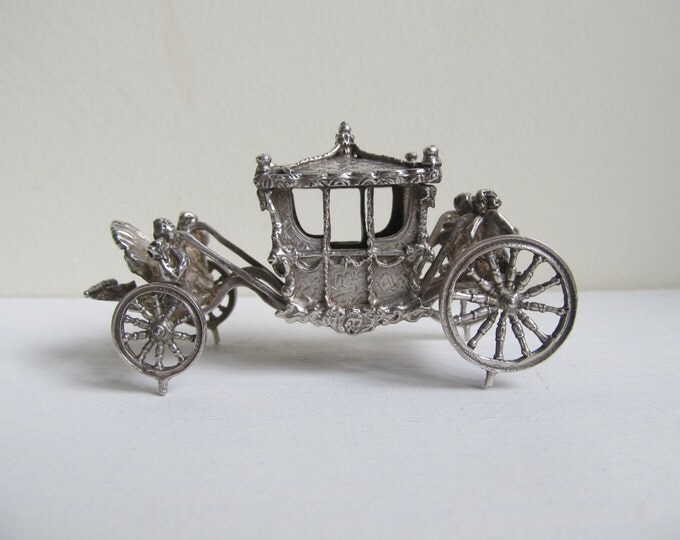 Sterling silver carriage, Solid silver miniature Queens corronation coach, Vintage hallmarked collectible English carriage, Bham 1977