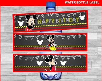 Mickey Mouse water bottle labels Instant download, Mickey Mouse Chalkboard water labels, Mickey water labels