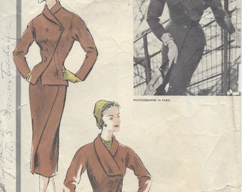 1954 Vintage VOGUE Sewing Pattern B36 SUIT - Skirt & Jacket (R988) By 'Desses' Vogue 1288