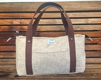 Speckled Pale Brown Wool Tweed Jessica Tote Bag, Handmade Brown Shoulder Bag, Wool Handbag, Wool Purse, Tweed Bag, Brown Tote Bag
