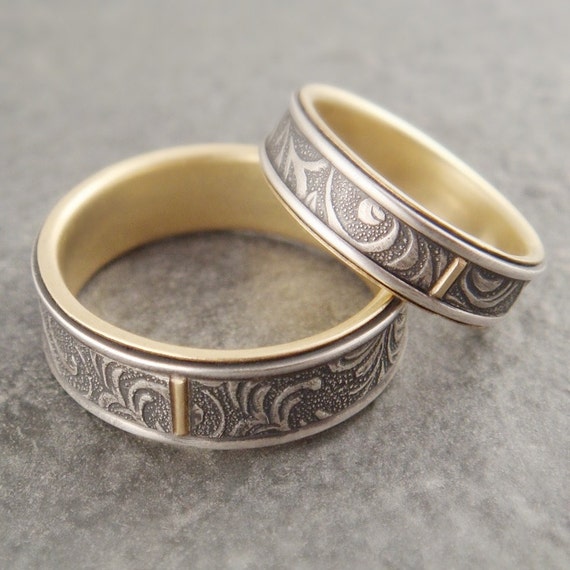 Wedding Band Set Wedding Ring Set Gold by DownToTheWireDesigns