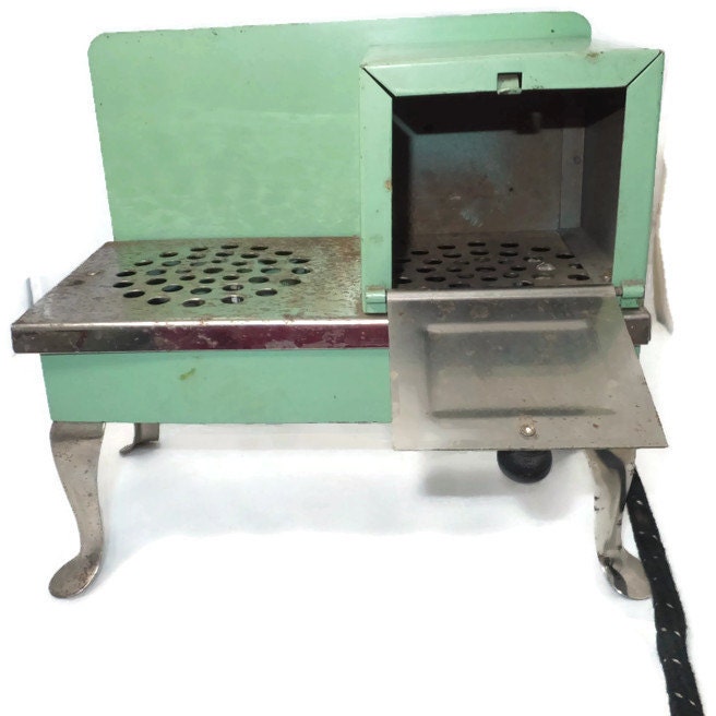 Vintage Toy Stove and Iron Electric Stove and Original Wood