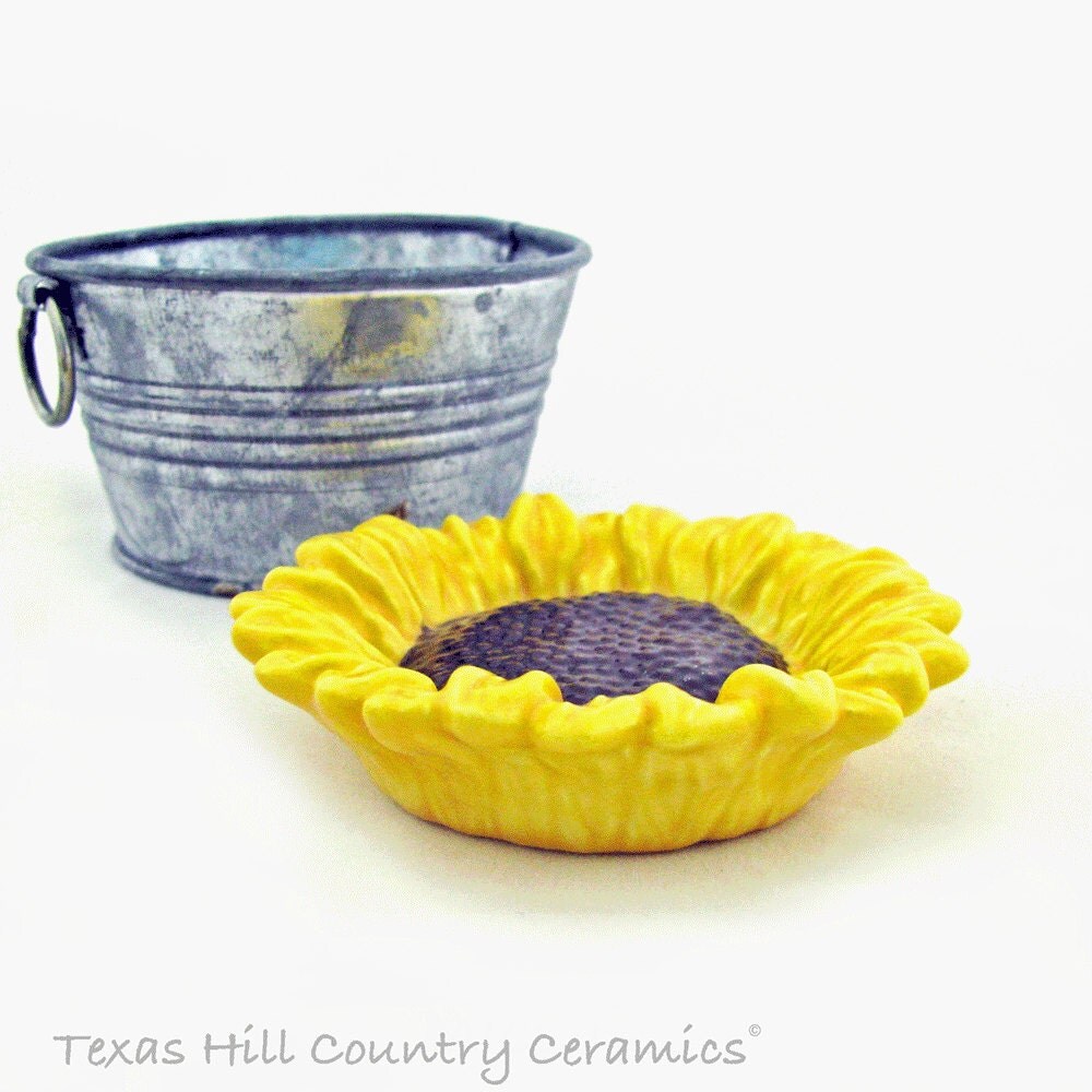 Sunflower Tea Bag or Coffee Pod Holder Ceramic Small Spoon