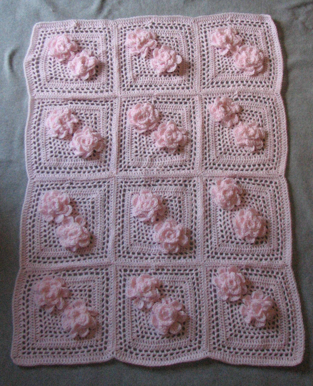 Crochet Pattern Pink Flower Baby Afghan Crochet Pattern