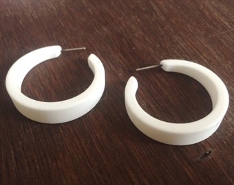 White Hoop Earrings - Frosted White Hoops - velvet tapered lucite hoop earrings - The Lola Hoop