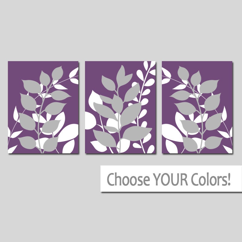 Purple Gray Wall Art Bedroom Pictures Leaves CANVAS by TRMdesign