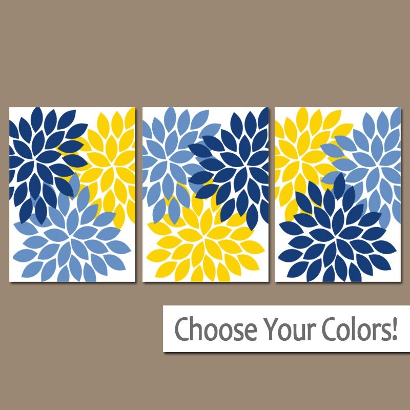 Blue Yellow Wall Art Bedroom Canvas or Prints Bathroom