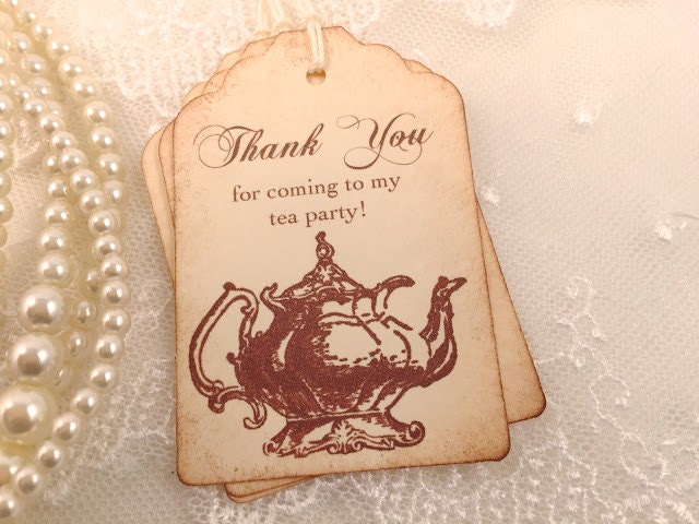 Tea Party Thank You Tags Vintage Teapot Set of 10