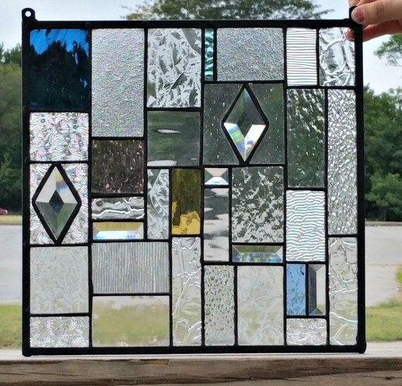 Stained Glass Hanging Panel Clear Textures Bevels and a Pop