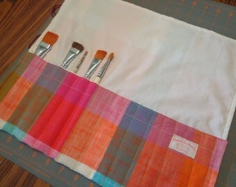 Plaid Paint Brush Holder, Paint Brush Holder, Make-up Brush Holder, Paint Brush Roll, Pencil Holder, Painter's Brush Holder, Brush Holder