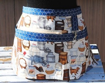 Handmade Vendor Apron Utility Craft Farmers Market Teacher Dairy Farm Cow Chicken Eggs Butter Milk