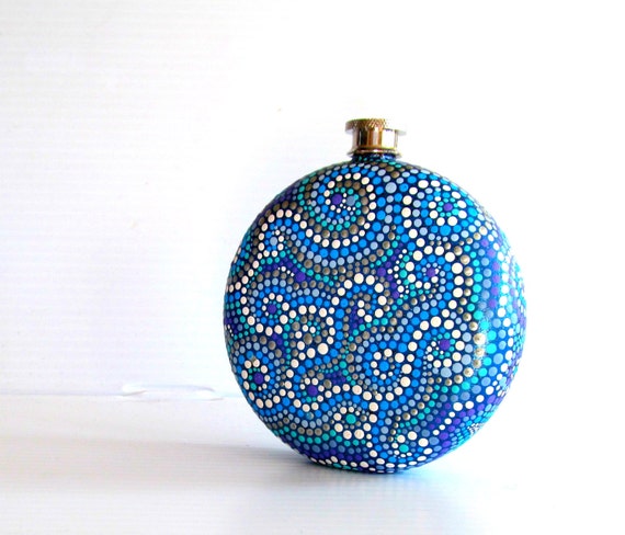 Round Flask: Hand Painted 10 fl oz Stainless Steel flask Wedding gift Groomsman Groom