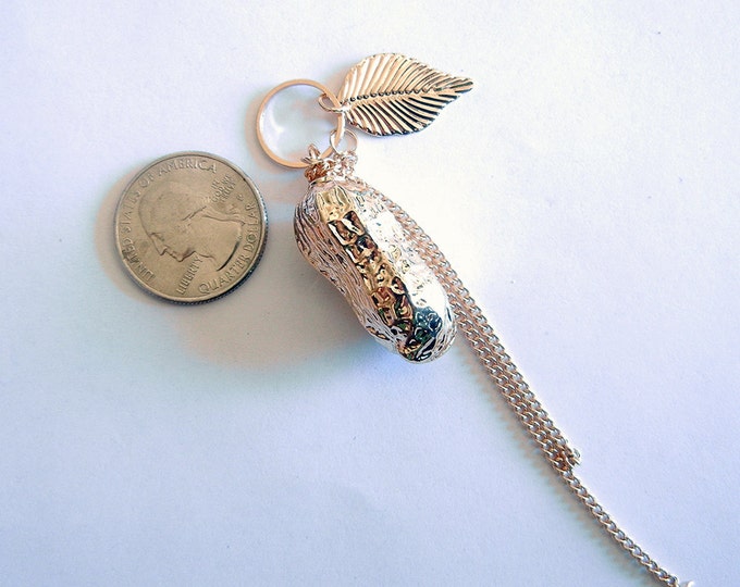 Dimensional Peanut Pendant Gold-tone with Leaf