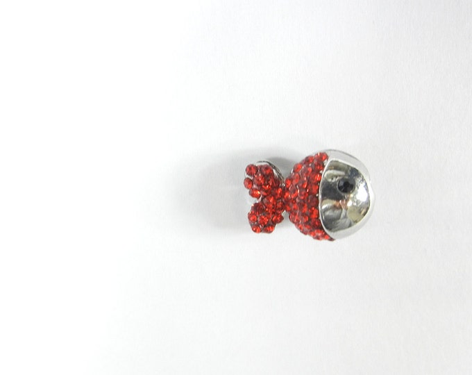 Small Red Fish Bead Red Rhinestones Silver-tone