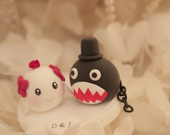 chomp and boo bride and groom wedding cake topper