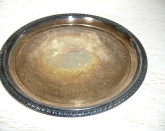 silver tray - wm rogers 869 - ornate shabby cottage chic tarnished patina - hollywood regency barware or serving piece