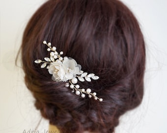 Gold Bridal Headpieces, Silk Flowers Hair Clips, Rhinestone Pearls Wedding Hair Pieces,Gold Bridal Hair pins, Wedding Hair Clips 1601231