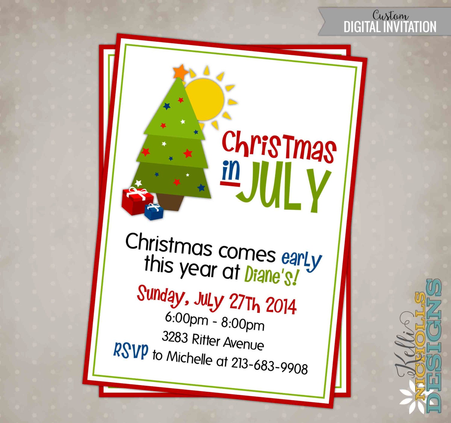 Printable Christmas In July Party Invitation