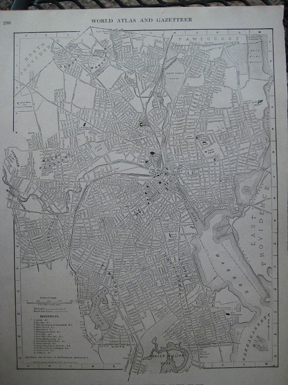 Antique 1924 City Map of Providence Rhode Island. FREE U.S.