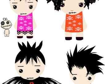 girl boy printable paper doll clothes set clip art digital