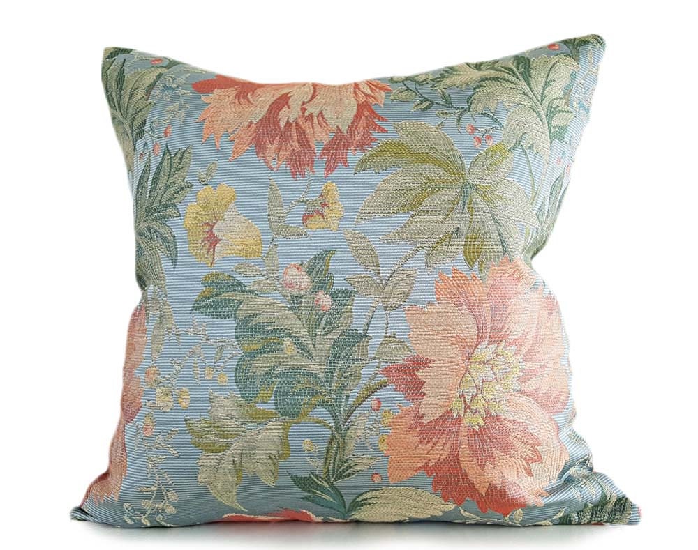 Blue Floral Pillow Elegant Pillows Decorative Throw Pillows