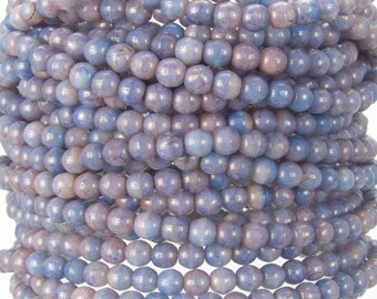 4mm 2 Tone Opaque Pink and Blue Vintage Patina Czech Glass Round Beads - Qty 50 (AW17)