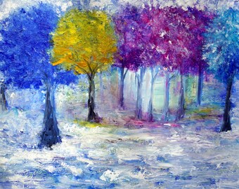 LANDSCAPE Original Abstract Painting Enchanted Trees Impasto Oil on Large Canvas Art Direct from artist Luiza Vizoli